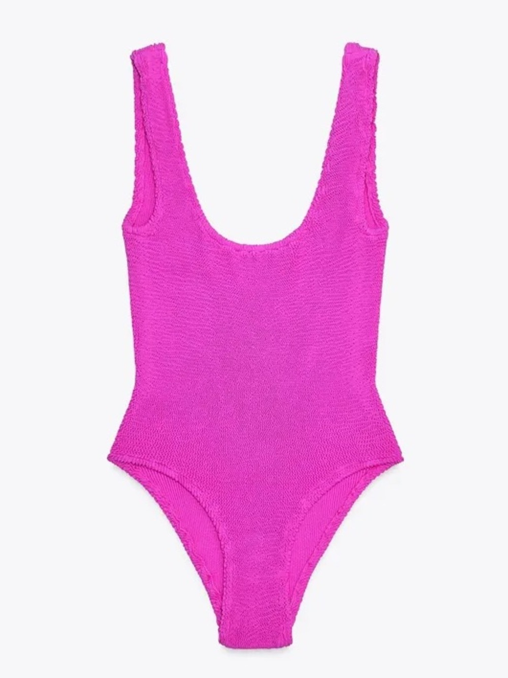 Zara Textured Swimsuit Fuchsia Round Neckline Wide Straps Size Medium NWT - Picture 4 of 12